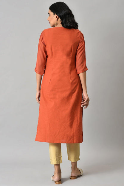 W for Woman Red Jacquard kurta With Embroidery