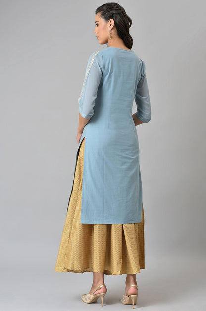 W for Woman Sky Blue Jacquard kurta With Embroidery