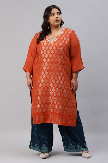 W for Woman Red Jacquard Plus Size kurta With Embroidery