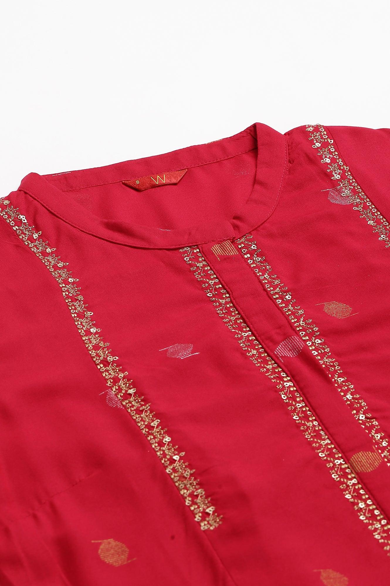 W for Woman Red Mettalic Embroidered kurta With Pleats