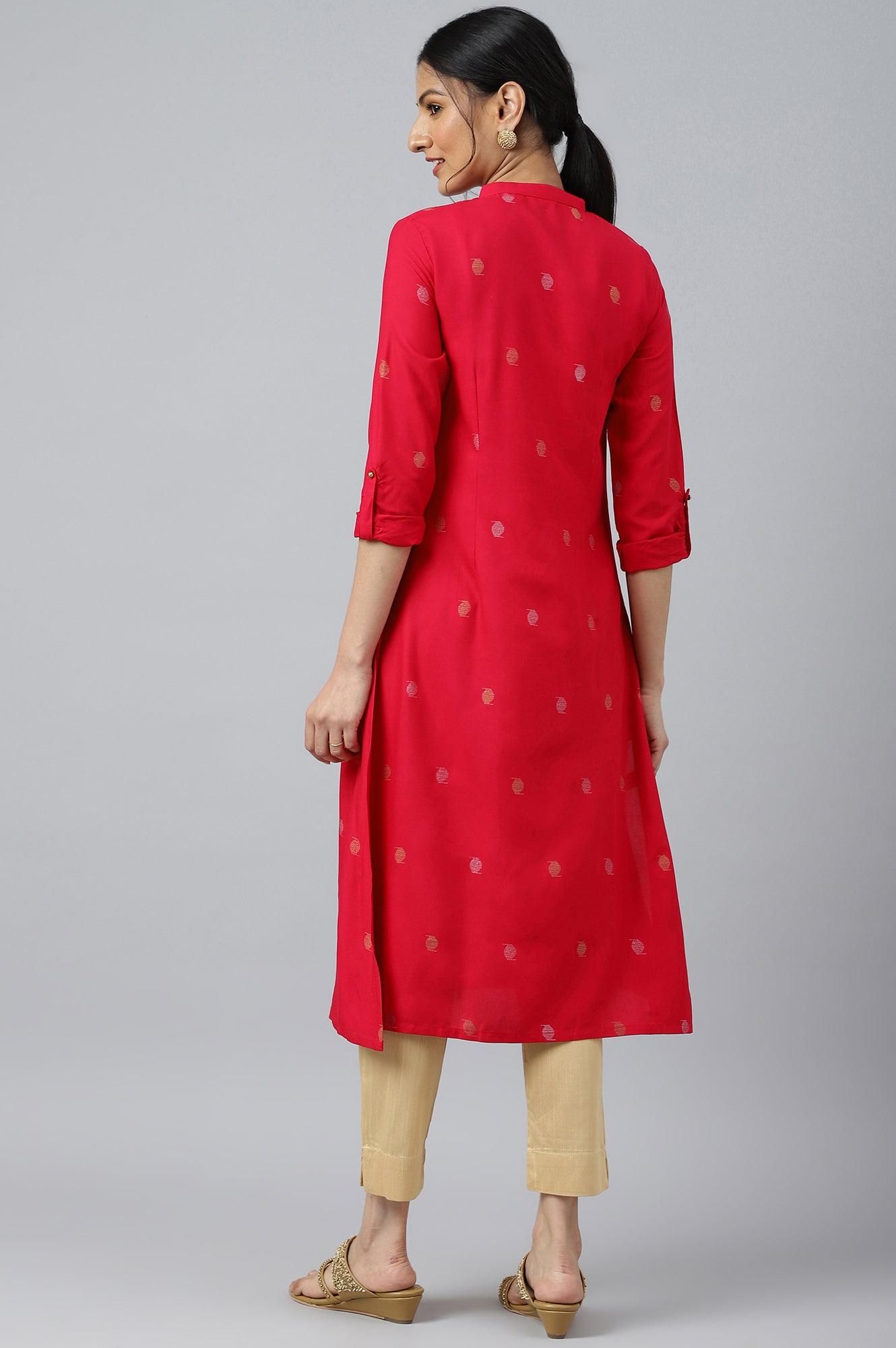 W for Woman Red Mettalic Embroidered kurta With Pleats