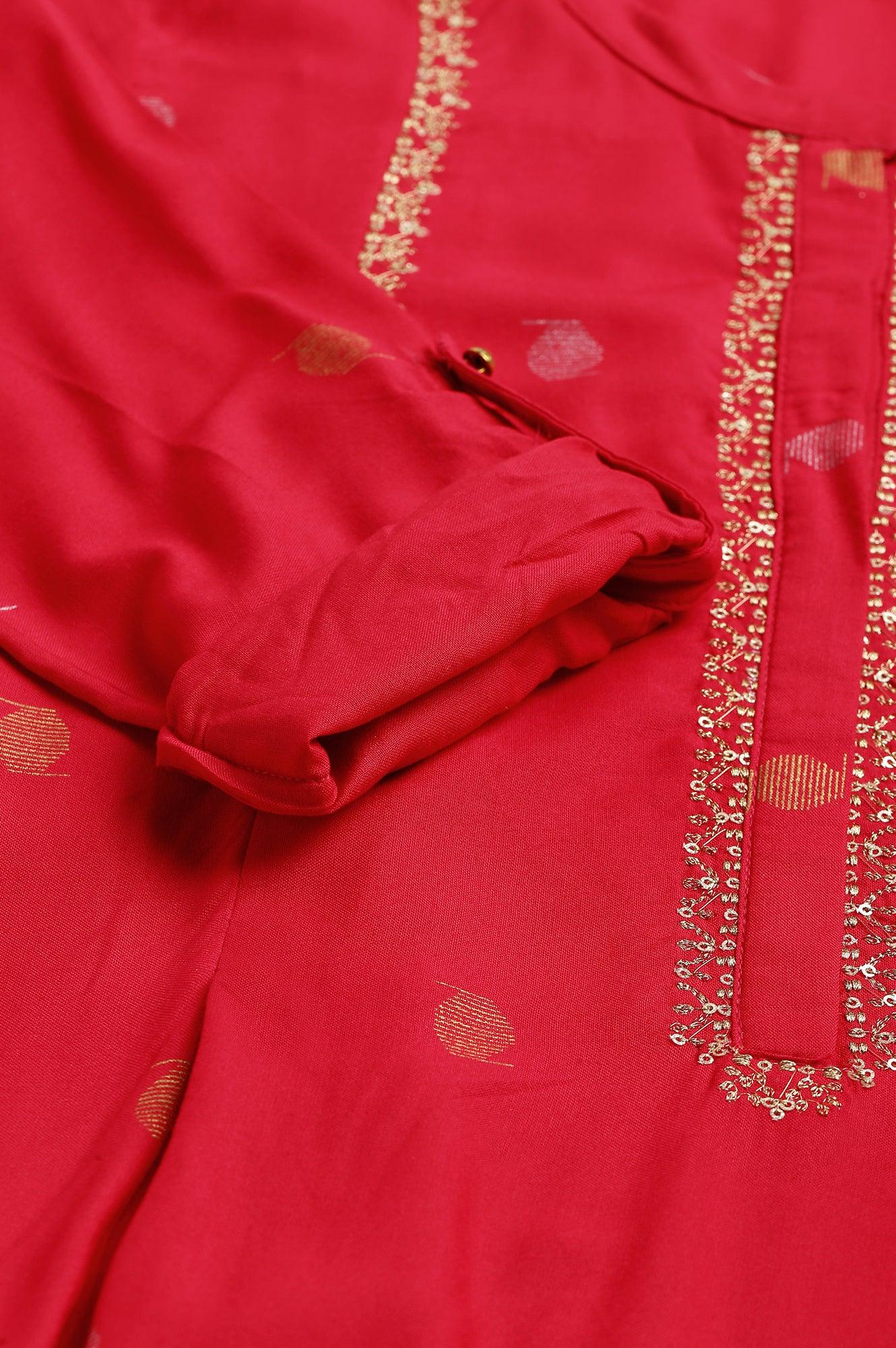 W for Woman Red Mettalic Embroidered kurta With Pleats