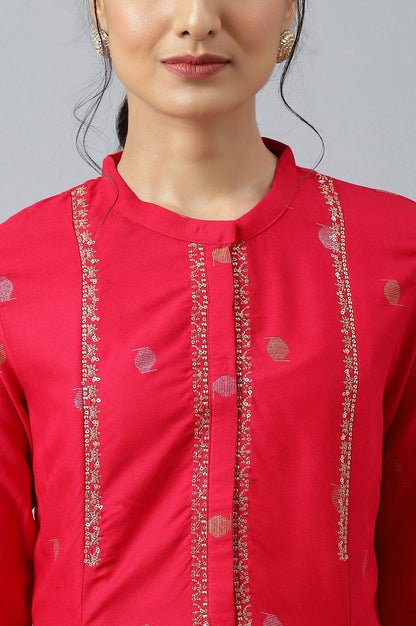 W for Woman Red Mettalic Embroidered kurta With Pleats
