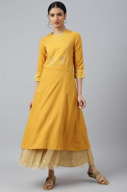 W for Woman Dark Yellow A-Line Embroidered kurta With Sequins