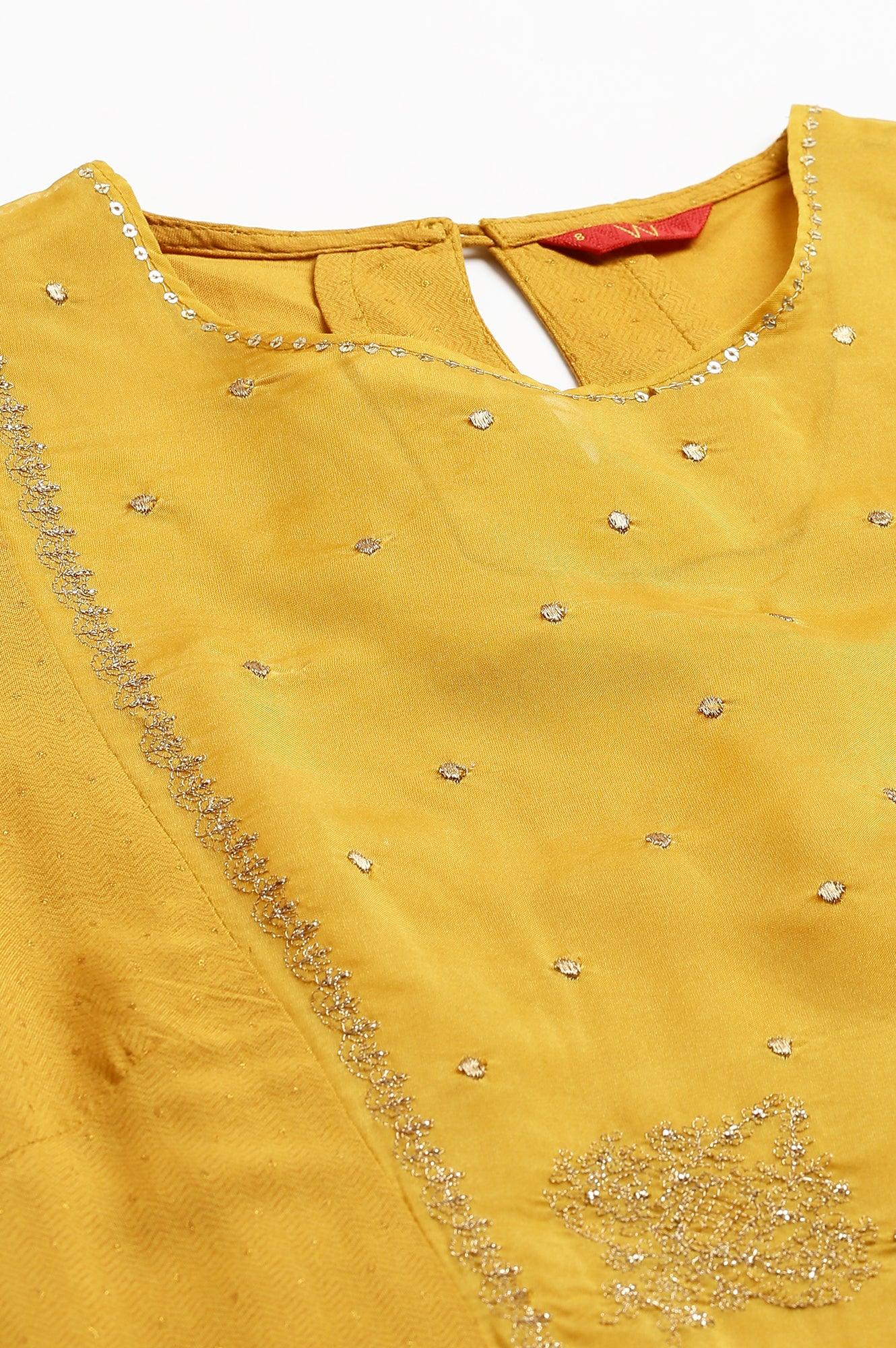 W for Woman Dark Yellow A-Line Embroidered kurta With Sequins
