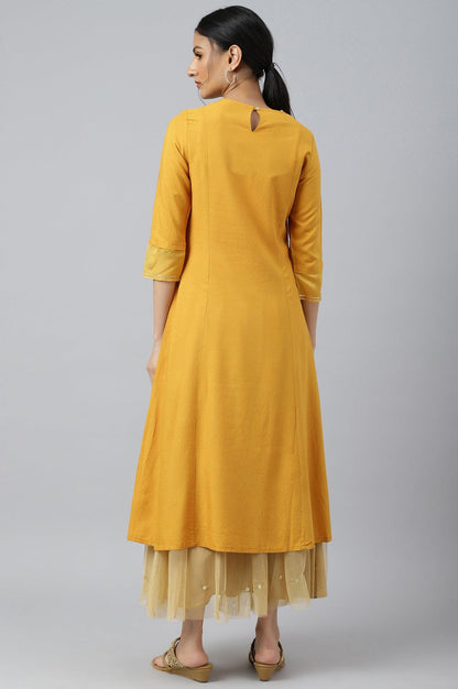 W for Woman Dark Yellow A-Line Embroidered kurta With Sequins