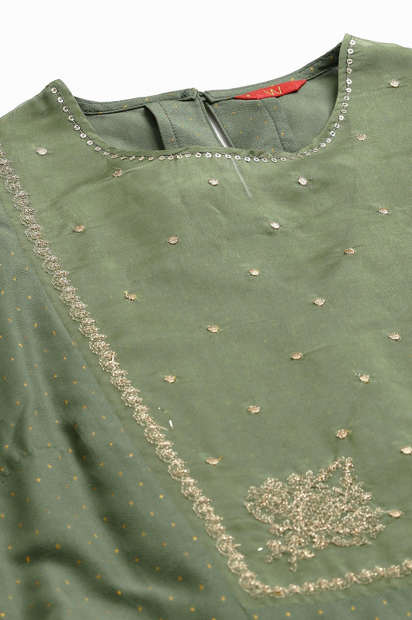 W for Woman Olive Green A-Line Embroidered kurta With Sequins