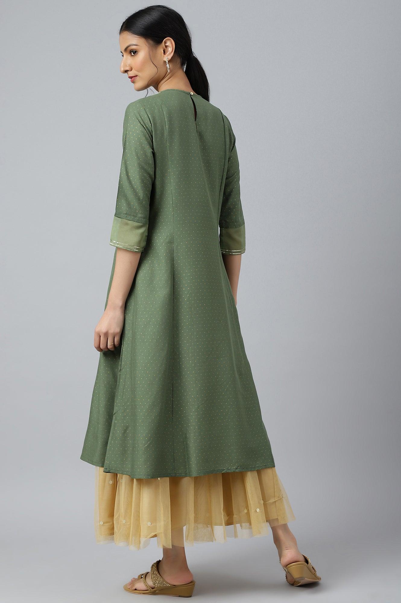 W for Woman Olive Green A-Line Embroidered kurta With Sequins