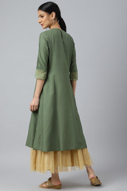W for Woman Olive Green A-Line Embroidered kurta With Sequins