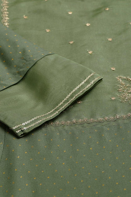 W for Woman Olive Green A-Line Embroidered kurta With Sequins