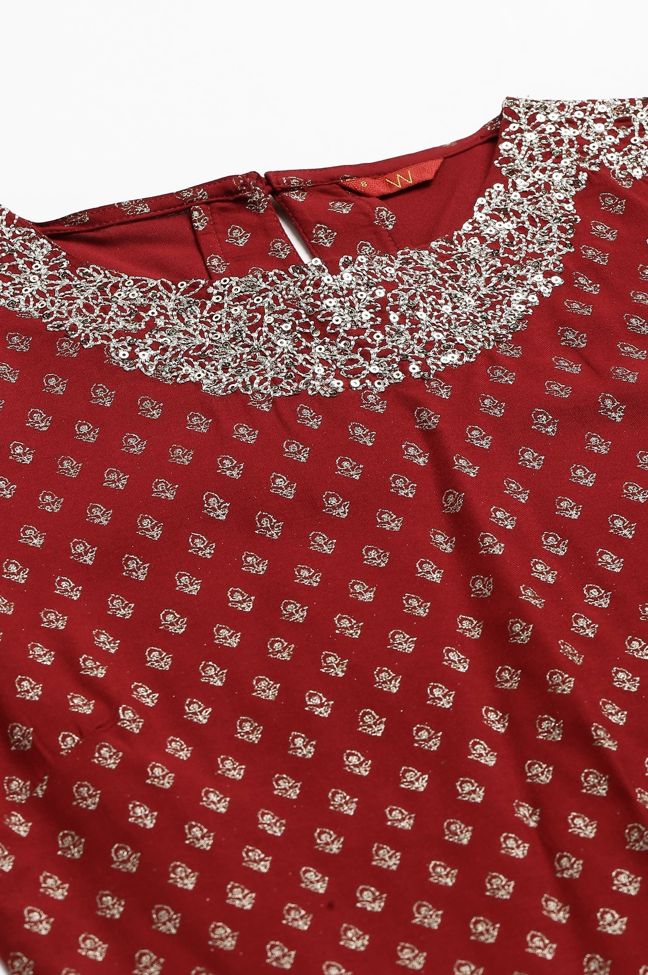 W for Woman Red Printed kurta With Metallic Embroidery
