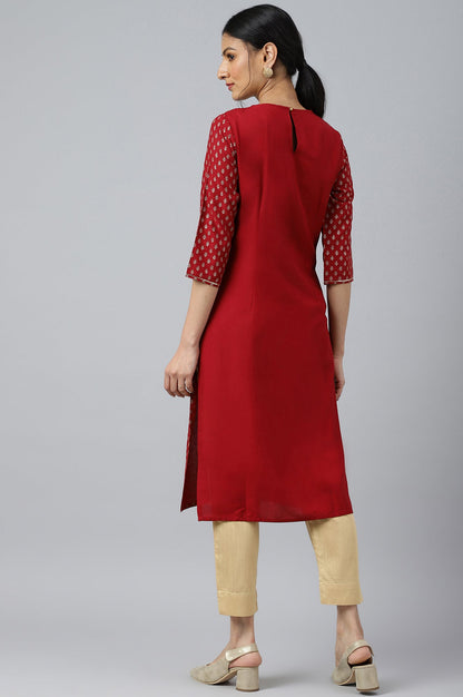 W for Woman Red Printed kurta With Metallic Embroidery