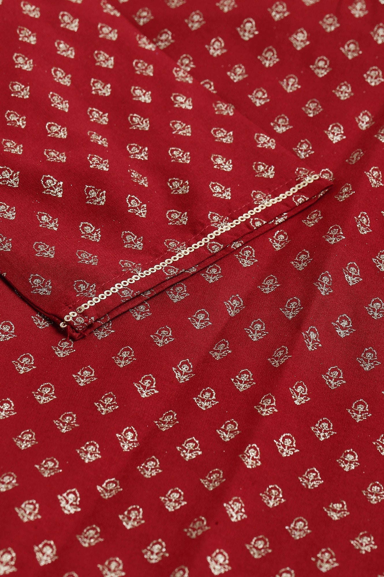 W for Woman Red Printed kurta With Metallic Embroidery