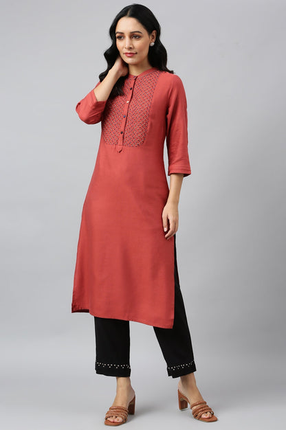 W for Woman Brick Red Embroidered kurta