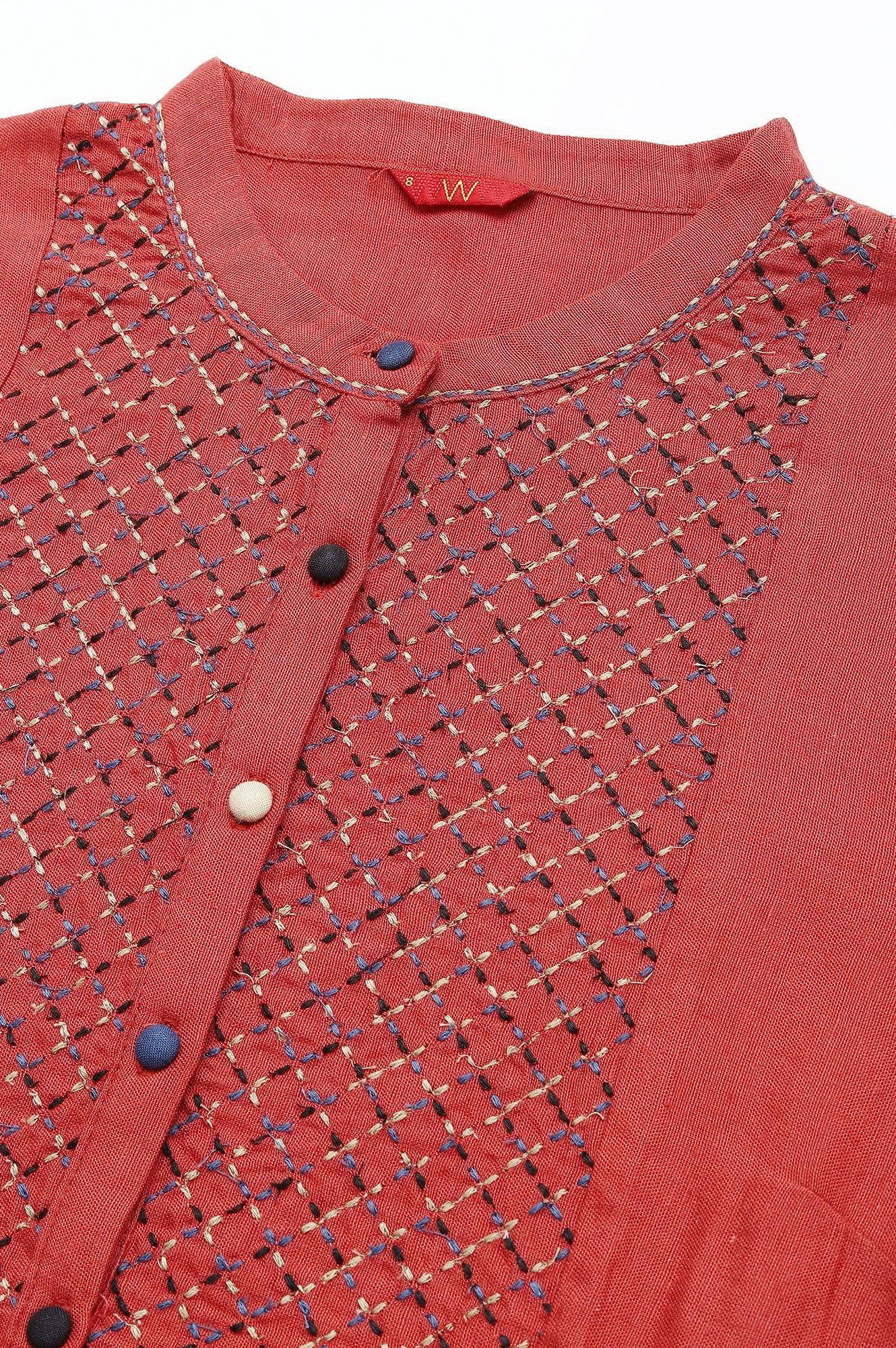 W for Woman Brick Red Embroidered kurta