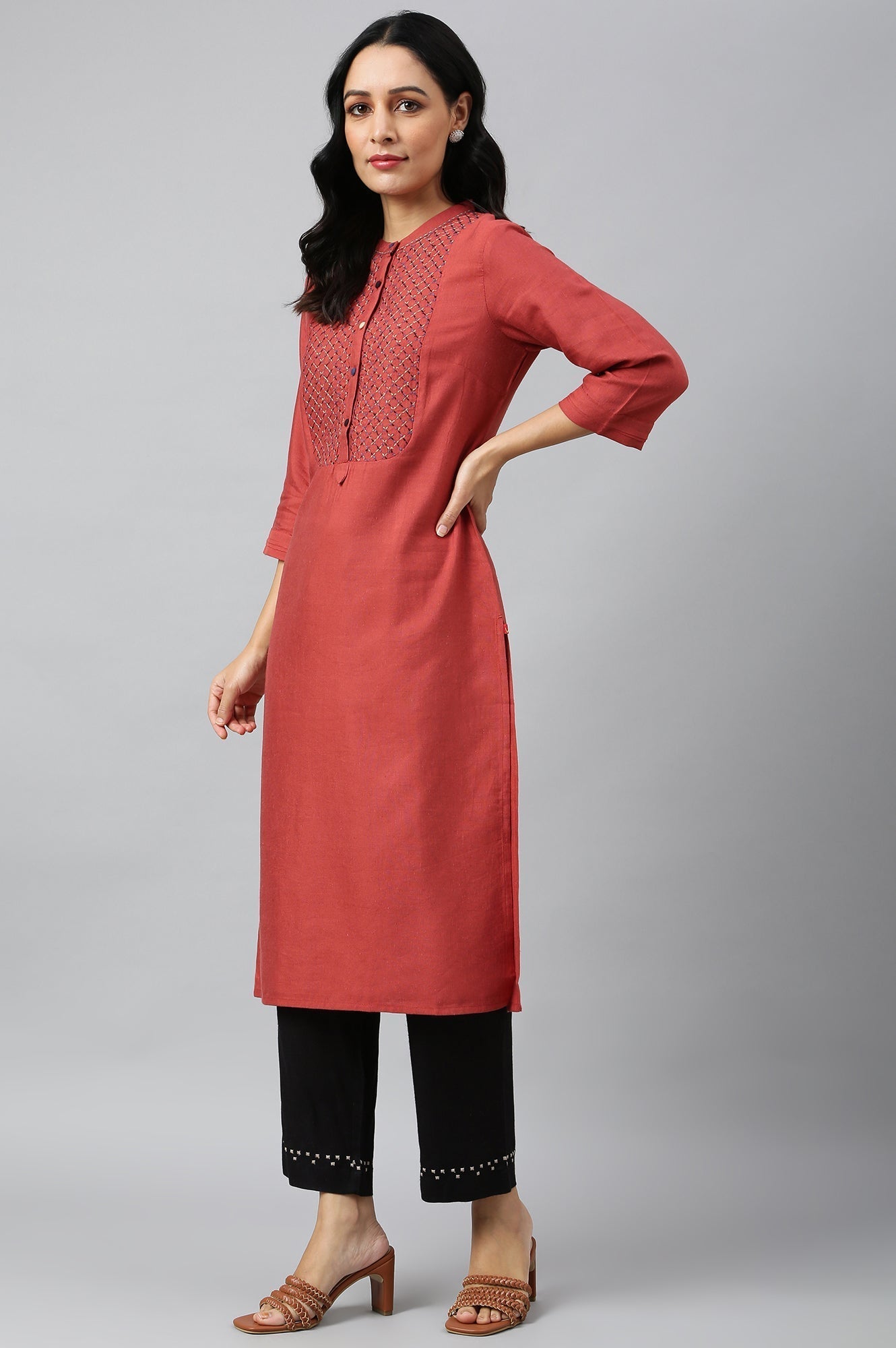 W for Woman Brick Red Embroidered kurta