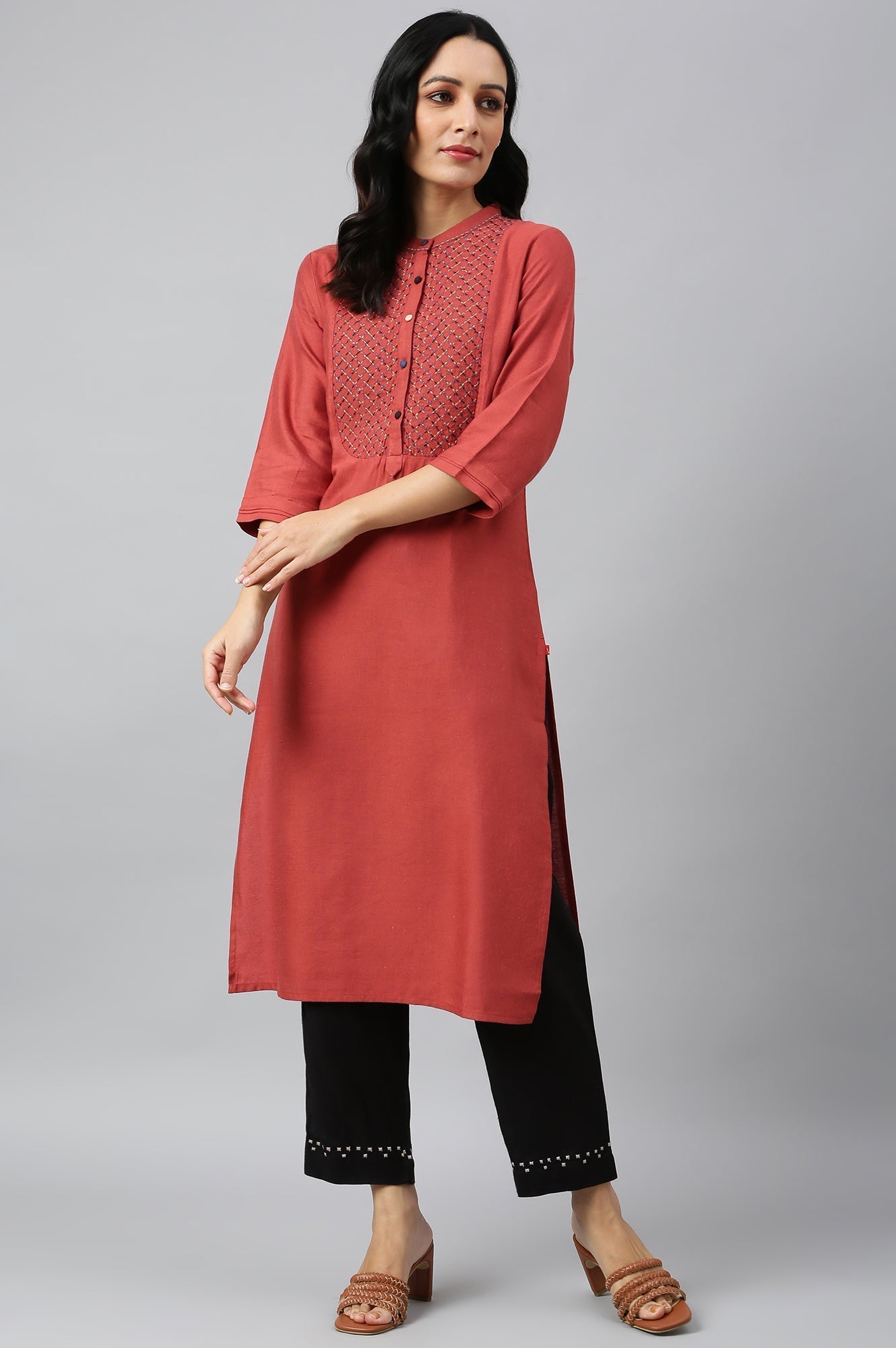 W for Woman Brick Red Embroidered kurta