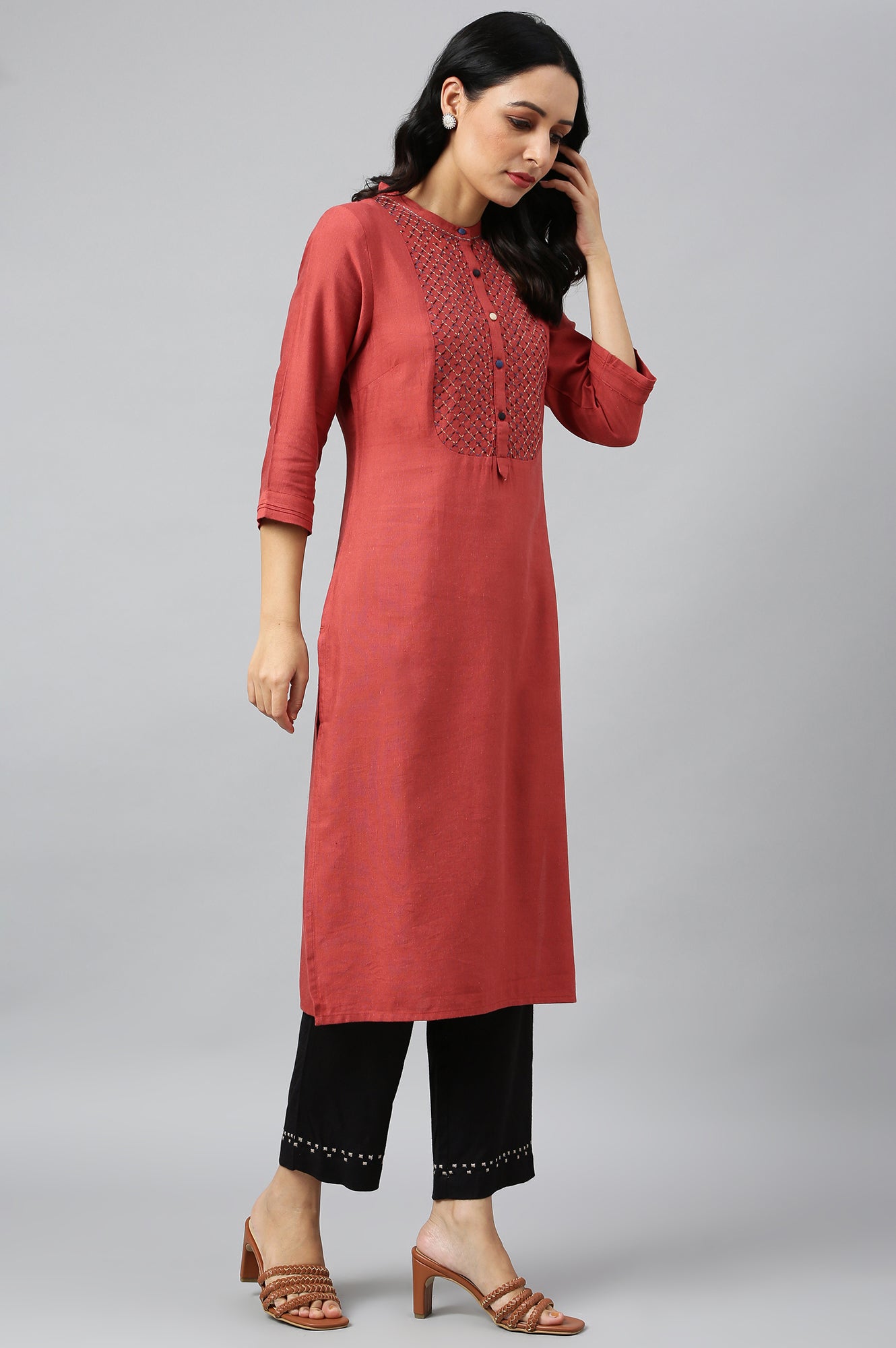 W for Woman Brick Red Embroidered kurta