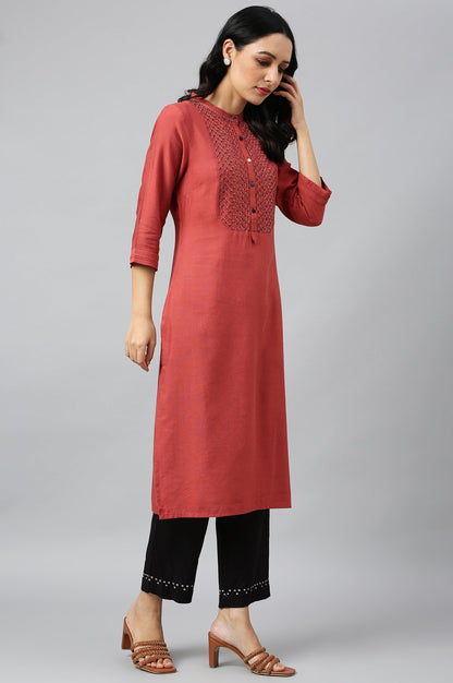 W for Woman Brick Red Embroidered kurta