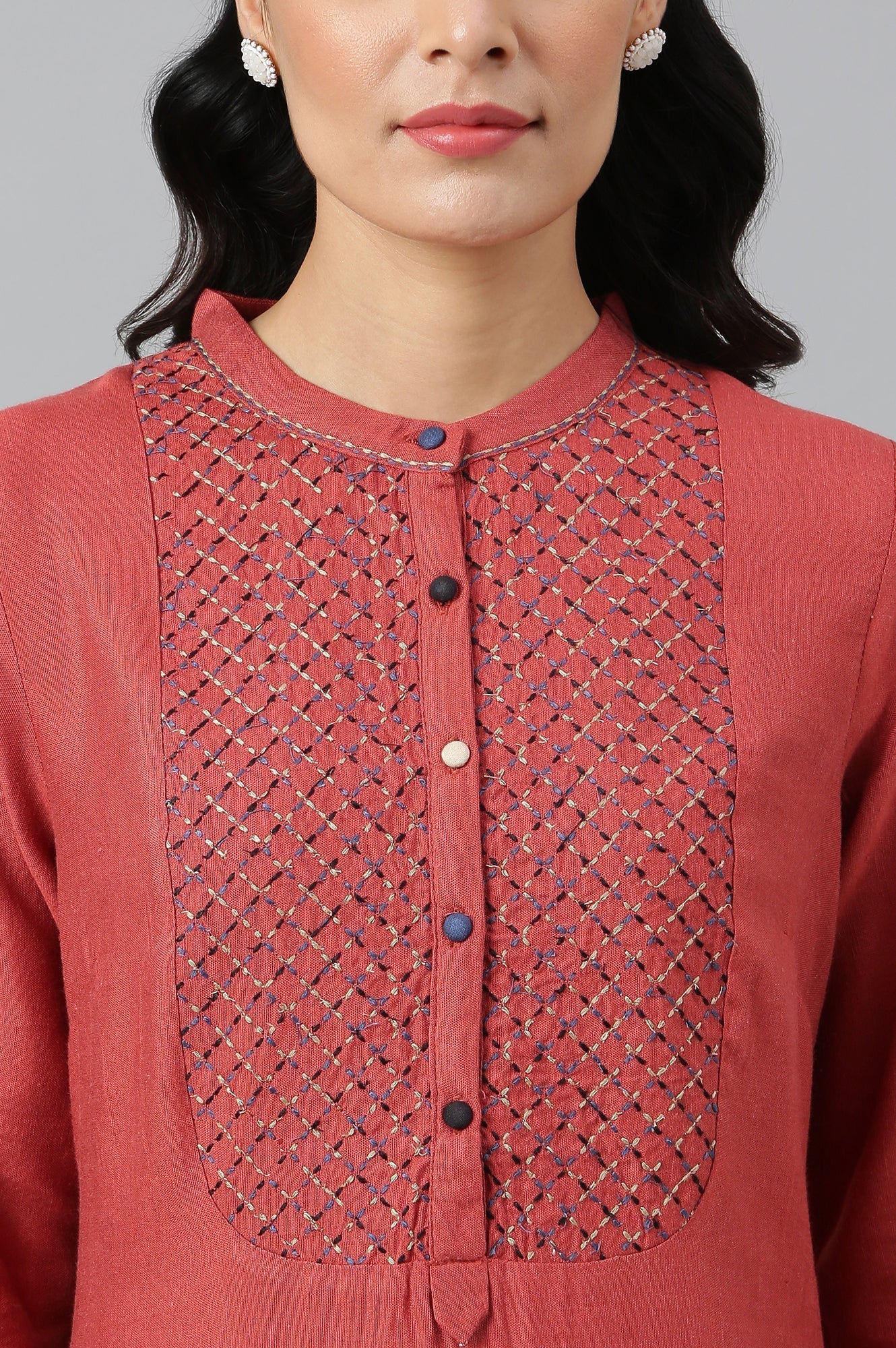 W for Woman Brick Red Embroidered kurta