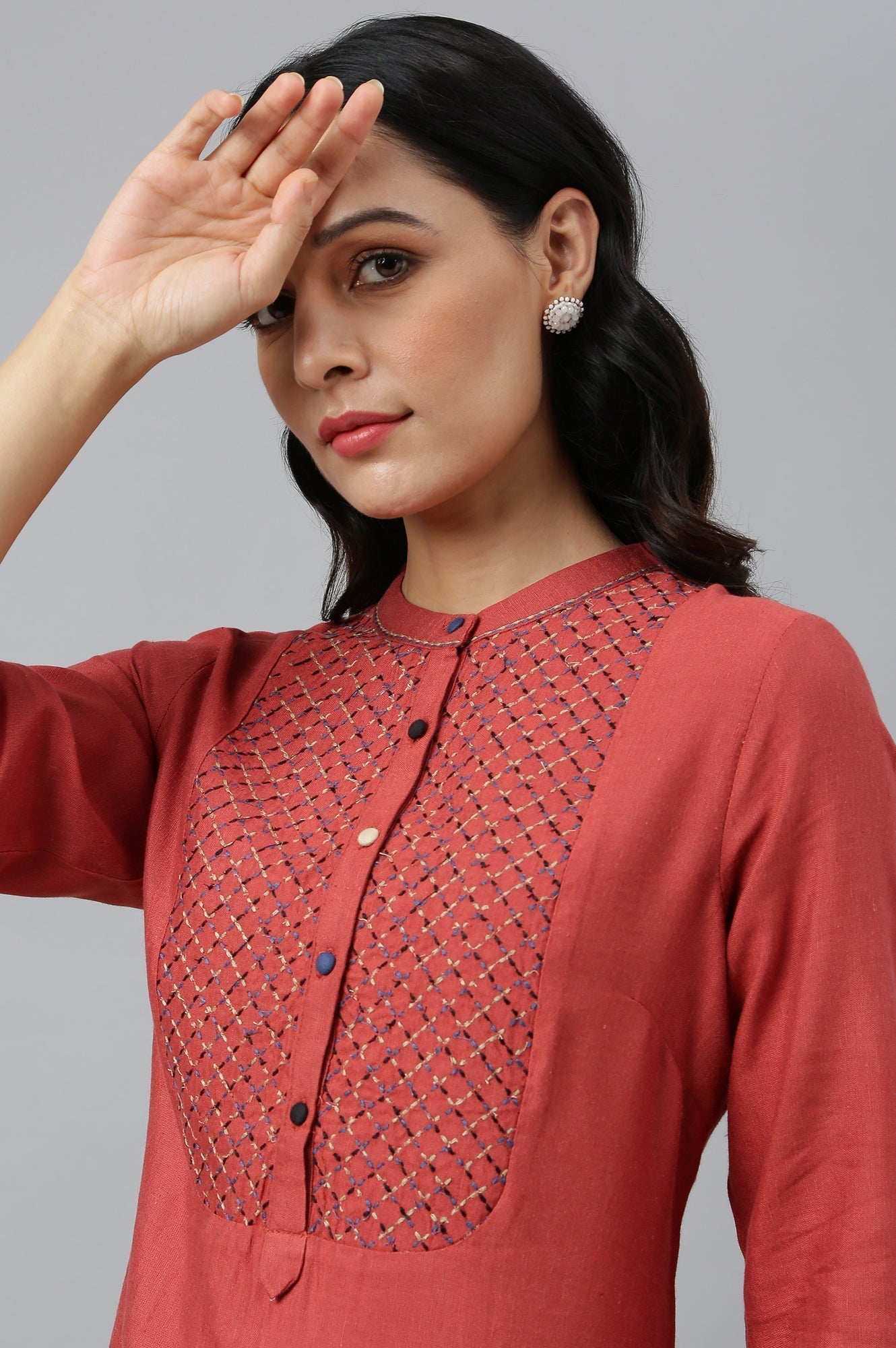 W for Woman Brick Red Embroidered kurta