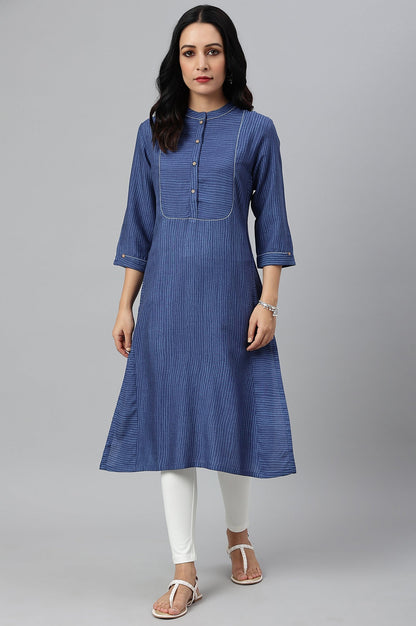 W for Woman Blue Thread Embroidered Rayon kurta