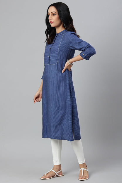 W for Woman Blue Thread Embroidered Rayon kurta