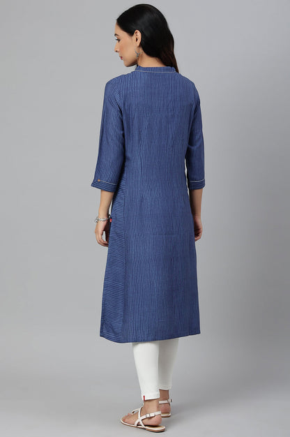 W for Woman Blue Thread Embroidered Rayon kurta