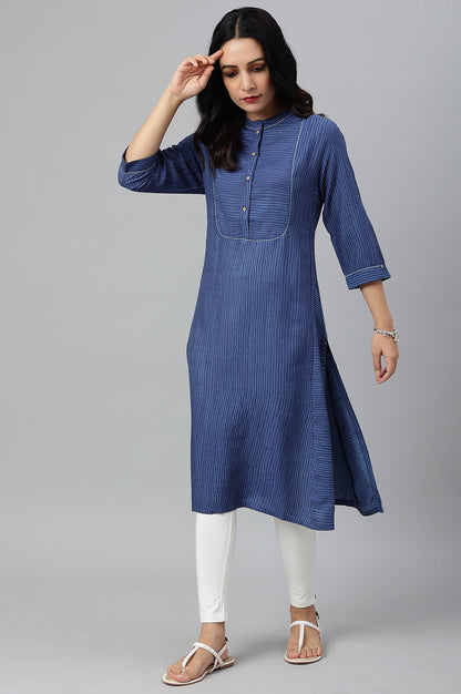 W for Woman Blue Thread Embroidered Rayon kurta