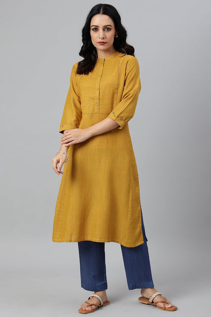 W for Woman Yellow Thread Embroidered Rayon kurta