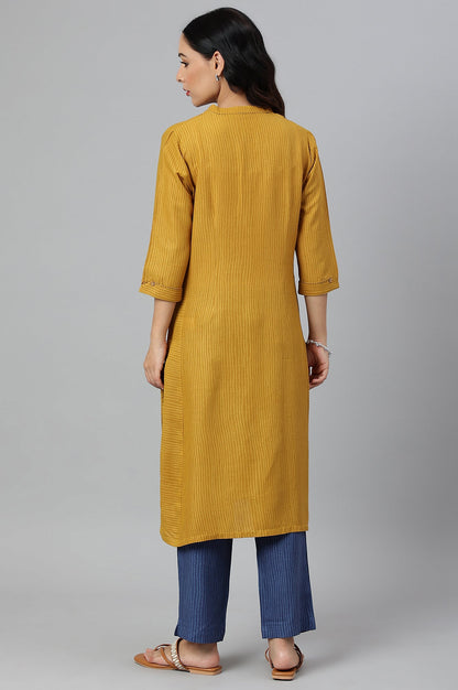 W for Woman Yellow Thread Embroidered Rayon kurta