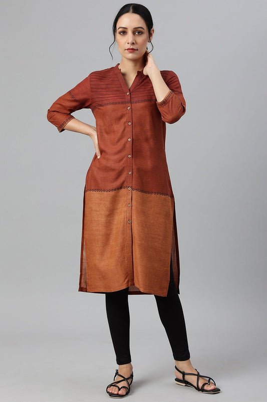 W for Woman Red Pintuck Colour Block kurta