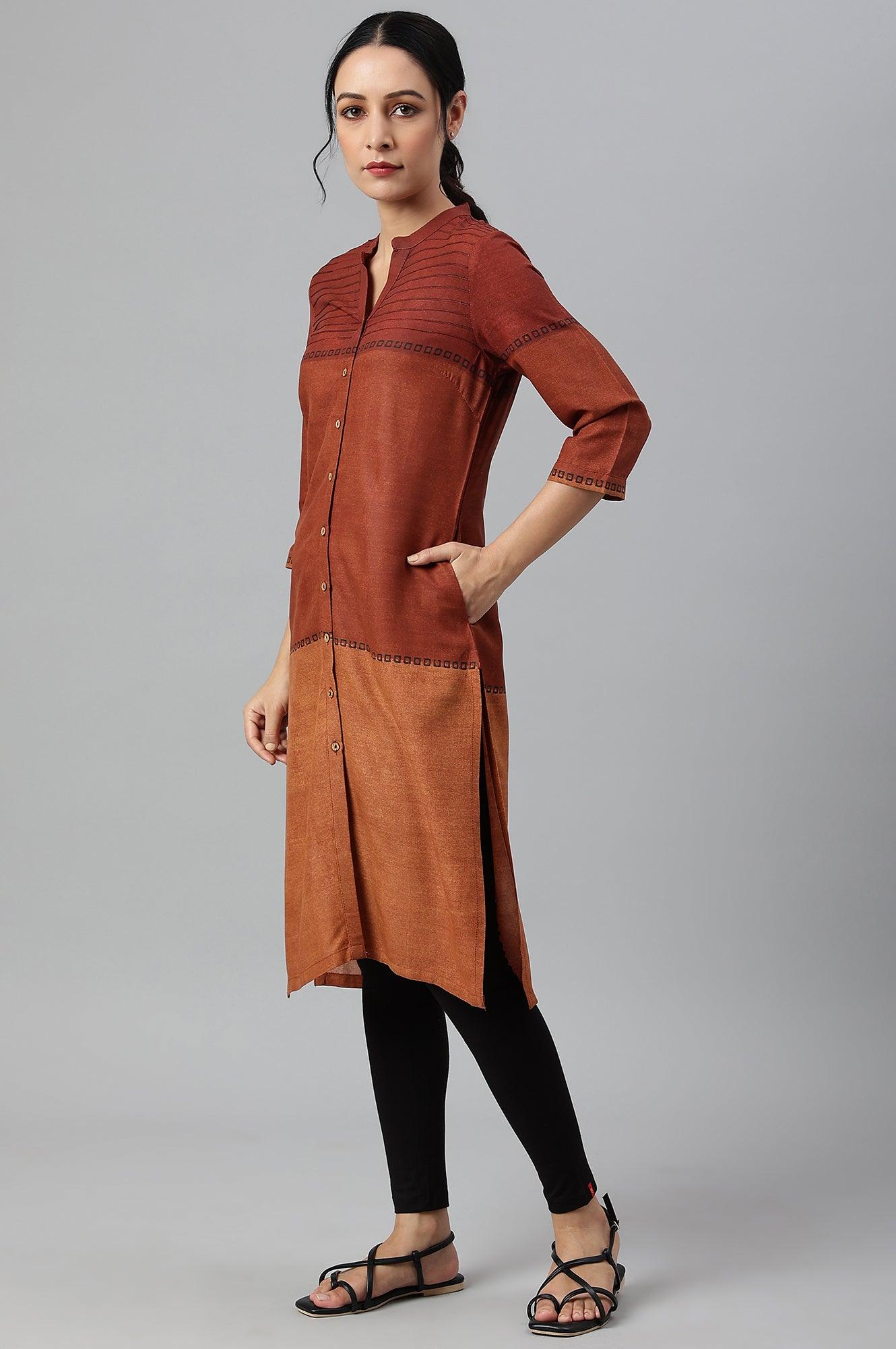 W for Woman Red Pintuck Colour Block kurta