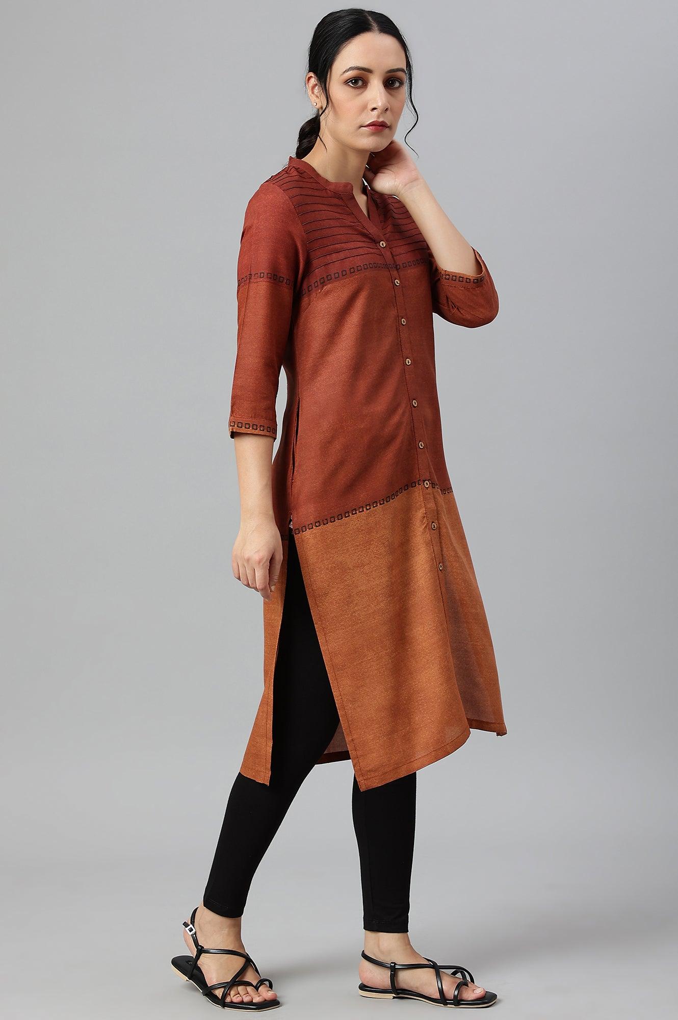 W for Woman Red Pintuck Colour Block kurta