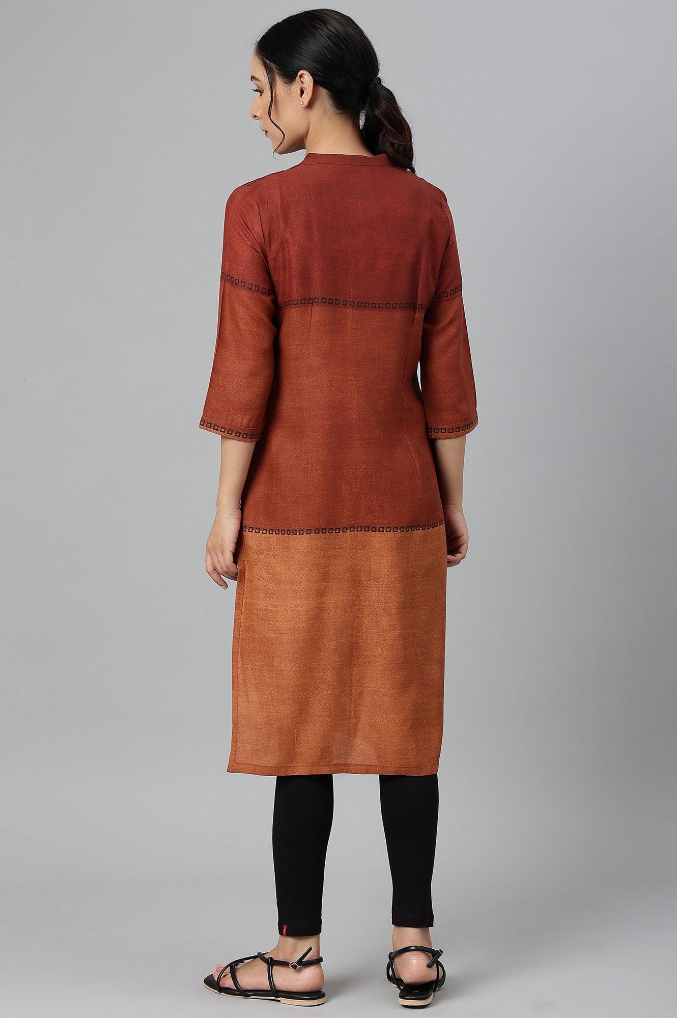 W for Woman Red Pintuck Colour Block kurta