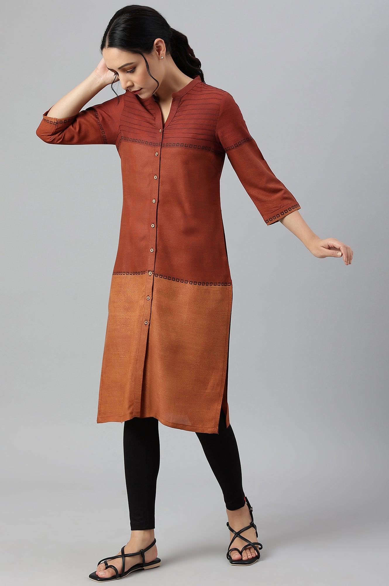 W for Woman Red Pintuck Colour Block kurta