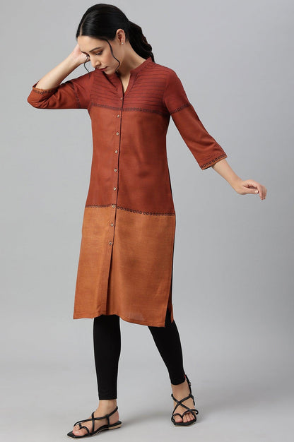 W for Woman Red Pintuck Colour Block kurta