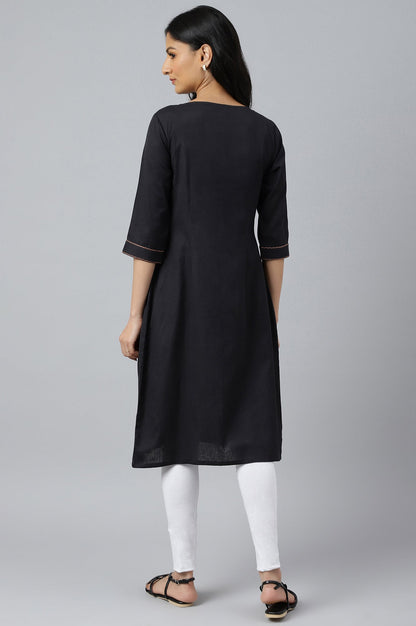 W for Woman Black Bock Pleated Embroidered kurta