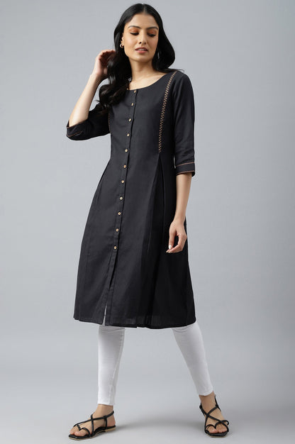 W for Woman Black Bock Pleated Embroidered kurta