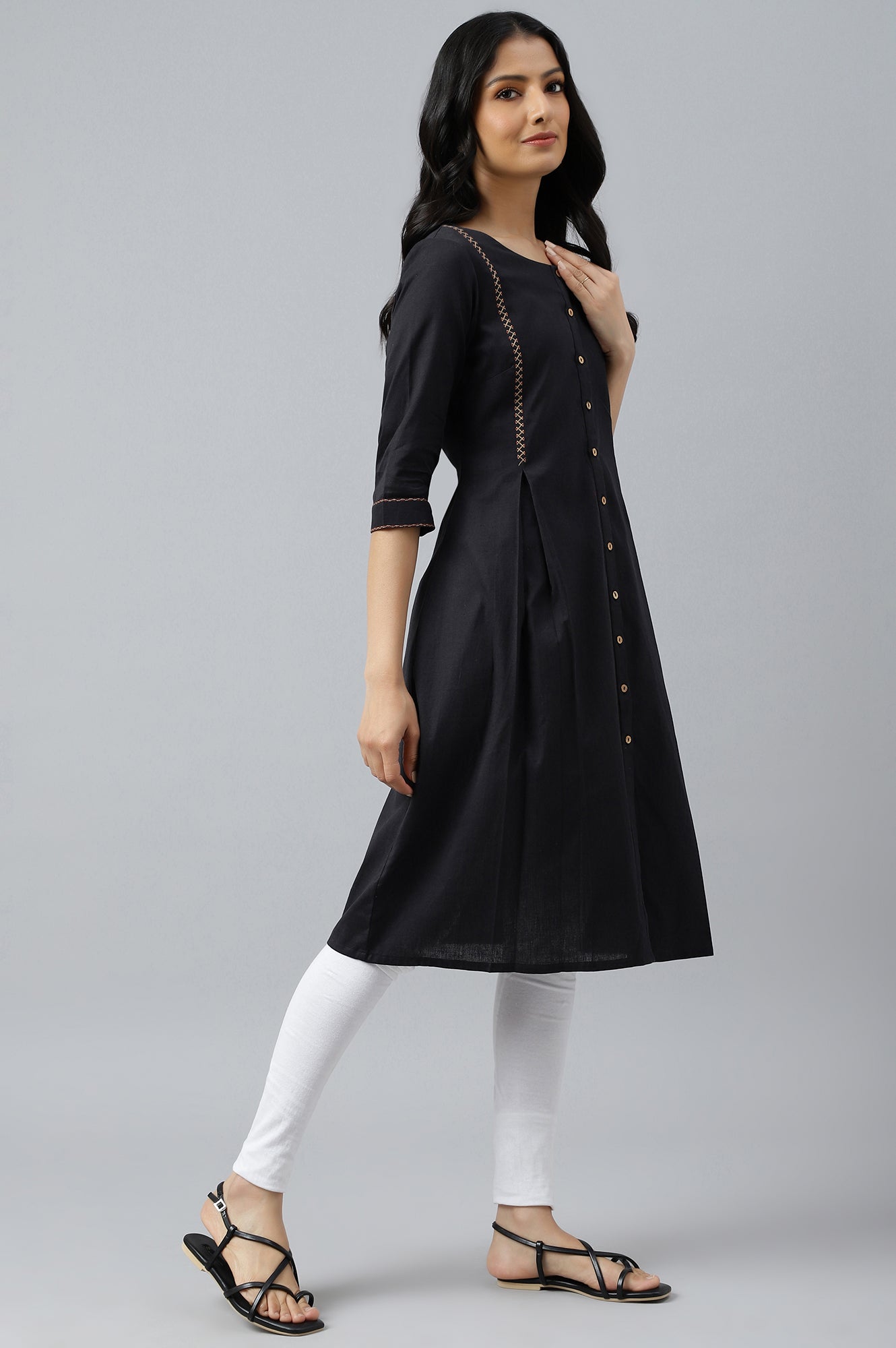 W for Woman Black Bock Pleated Embroidered kurta