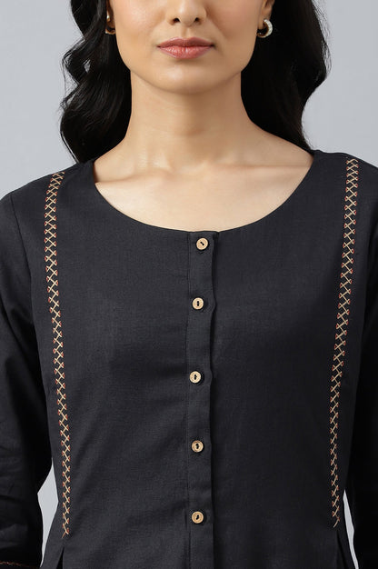 W for Woman Black Bock Pleated Embroidered kurta