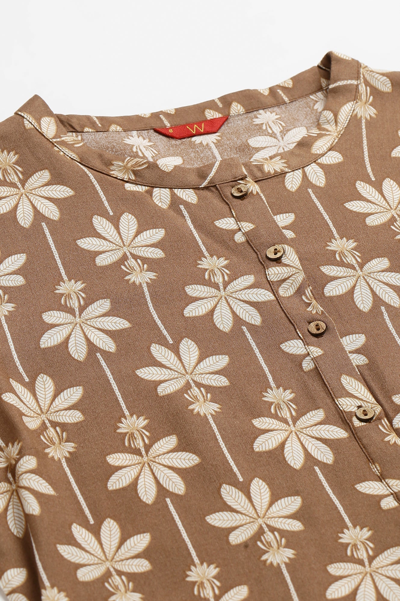 W for Woman Brown Printed Button Down Kurta