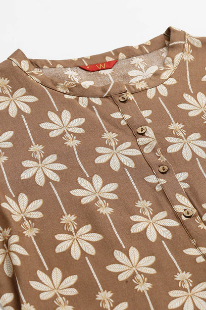 W for Woman Brown Printed Button Down Kurta