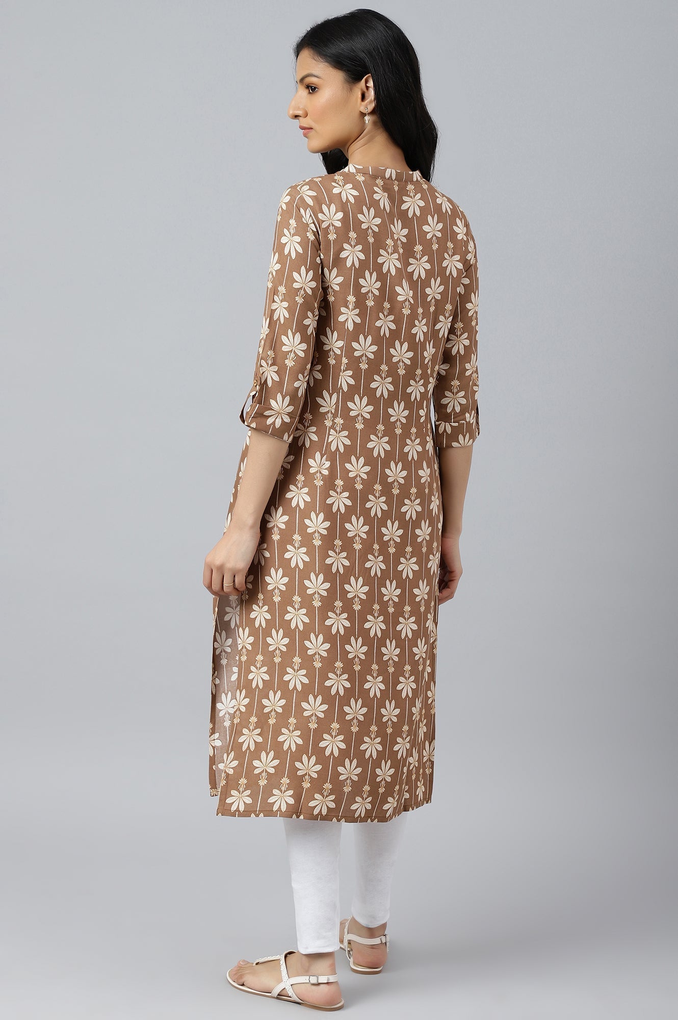 W for Woman Brown Printed Button Down Kurta