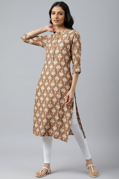 W for Woman Brown Printed Button Down Kurta