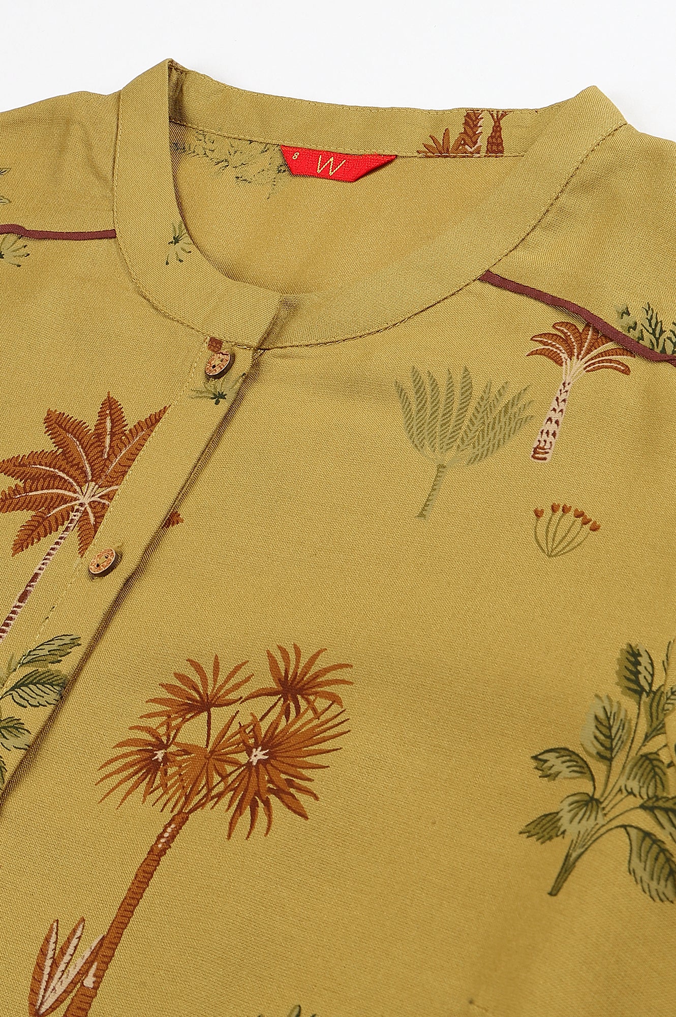 W for Woman Mustard Rayon Printed Button Down Kurta