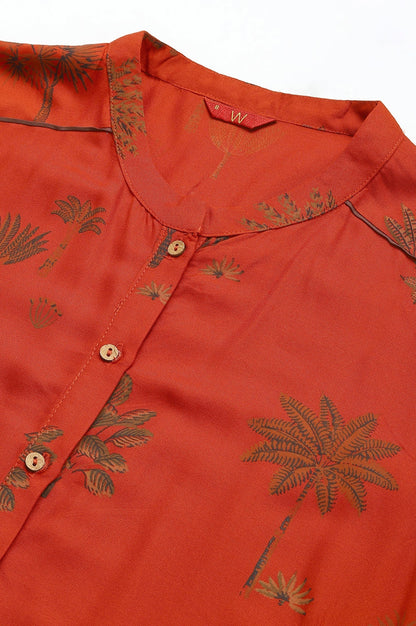 W for Woman Rust Red Printed Button Down Kurta
