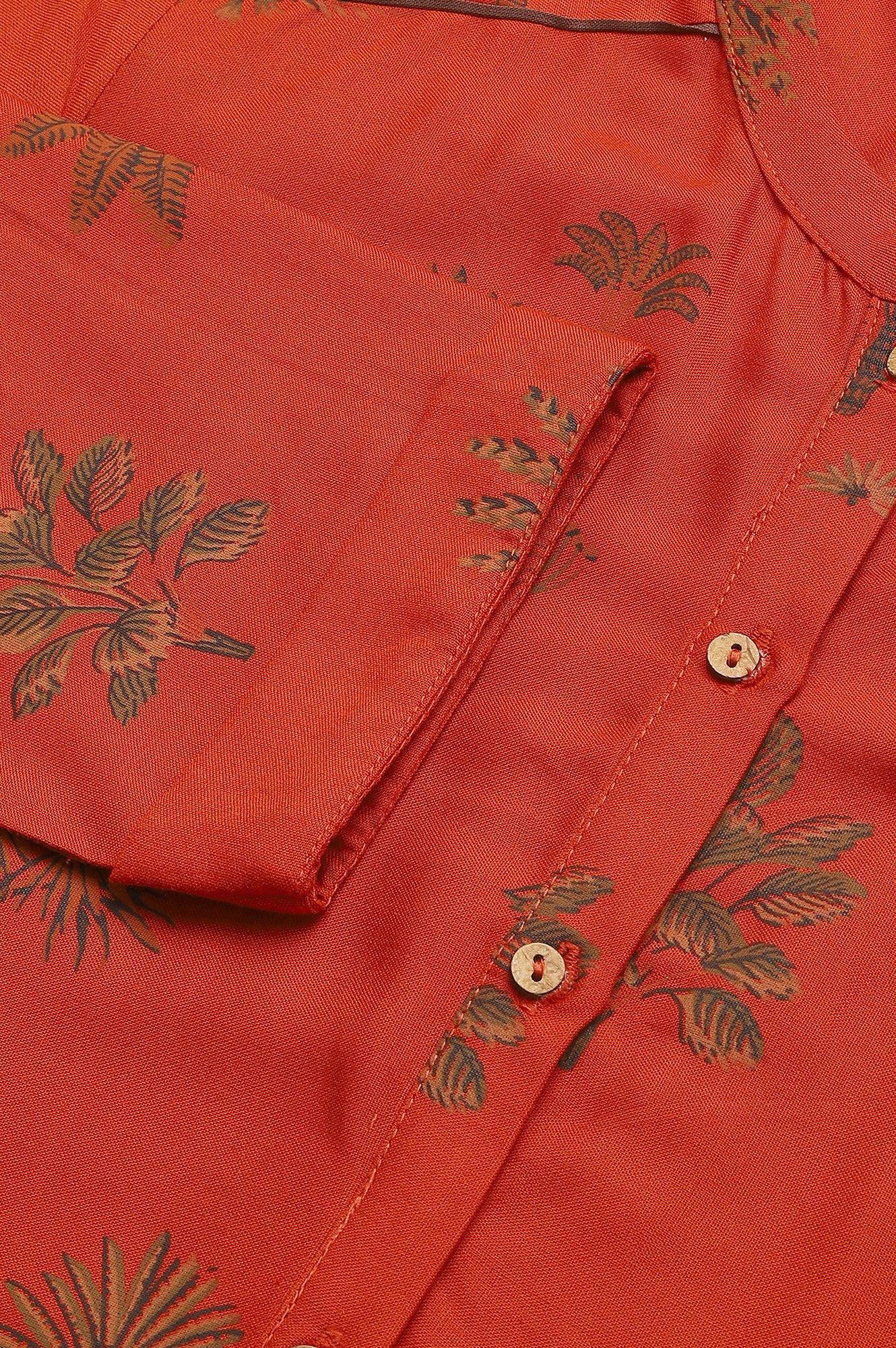 W for Woman Rust Red Printed Button Down Kurta