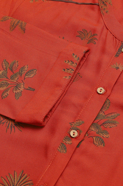 W for Woman Rust Red Printed Button Down Kurta