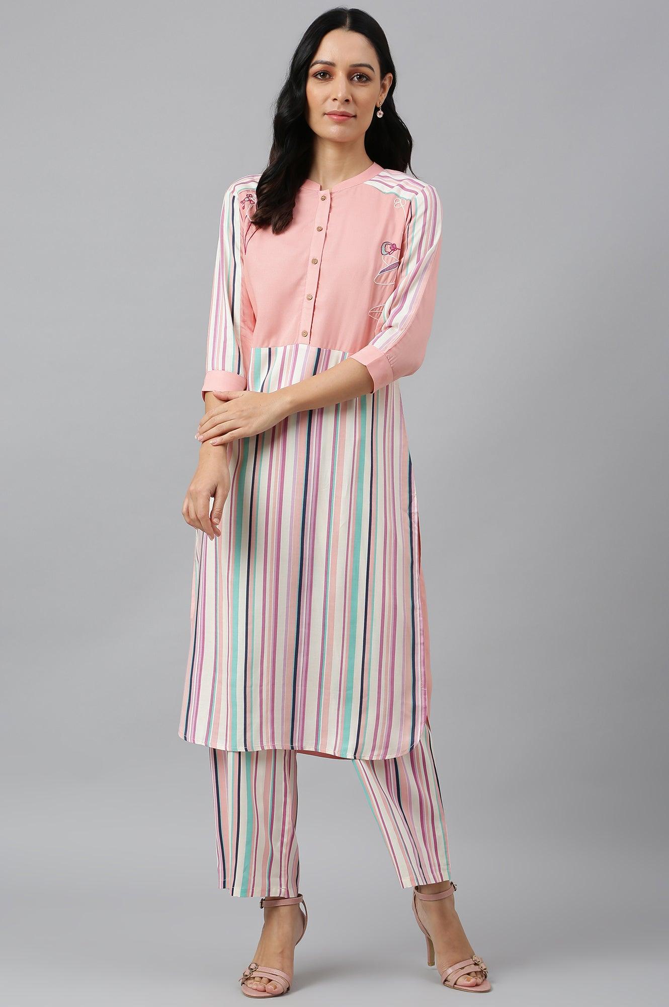 W for Woman Preach Multicoloured Stripe Printed kurta
